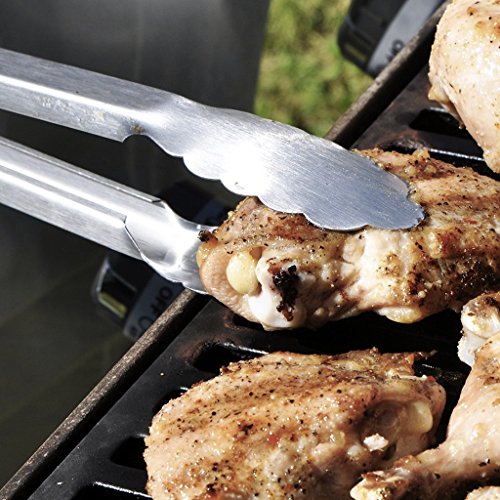 GrillHogs Luxury Barbecue Grill Tongs 9 inch, Oak and Stainless Steel