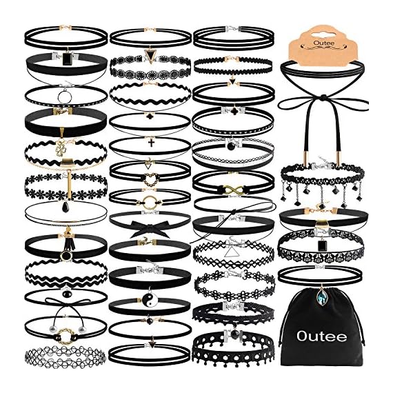 Choker-Necklace-Set-Outee-42-Pcs-Black-Choker-Necklace-Women-Choker-Velvet-Tattoo-Necklaces-Classical-Gothic-Chokers