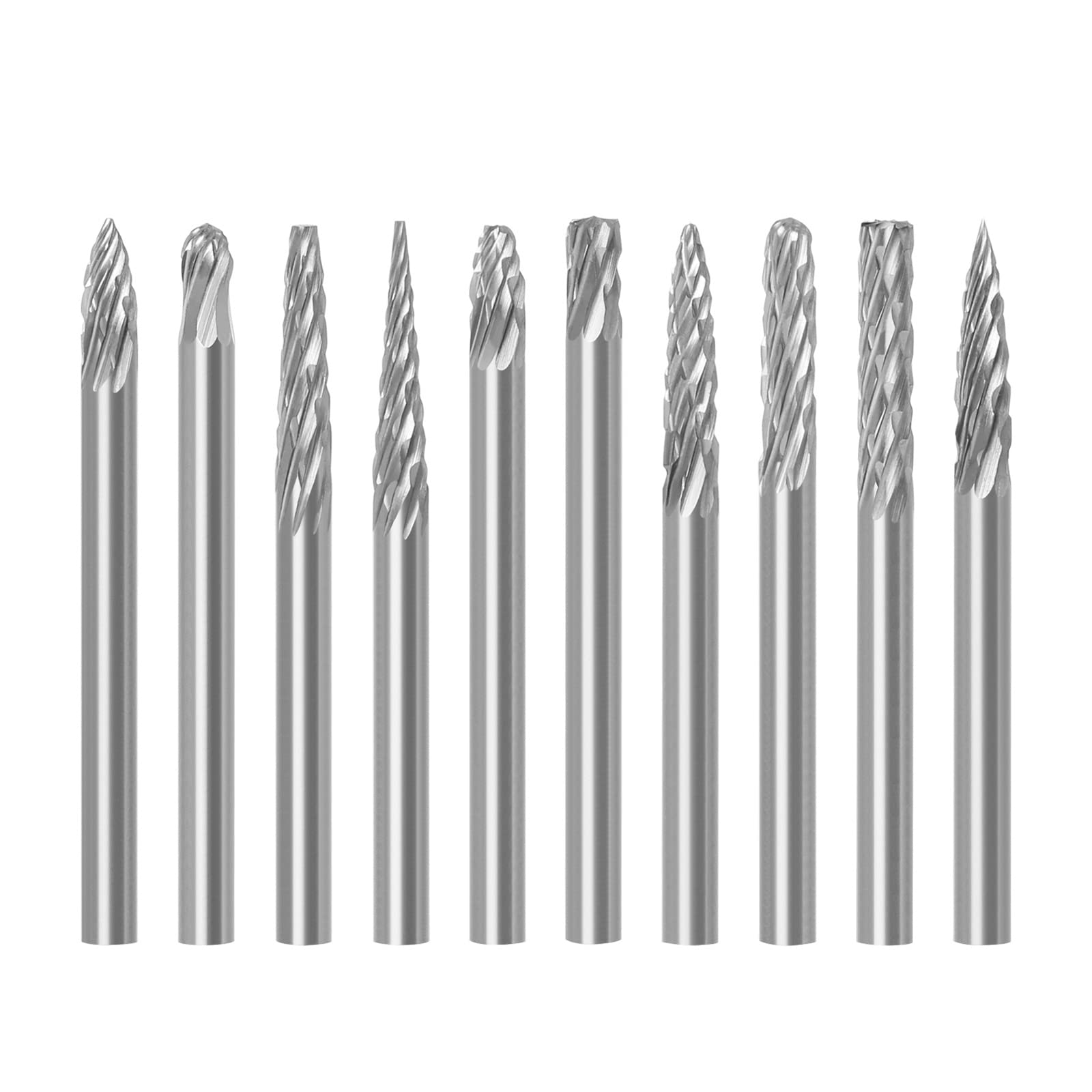 MACHSWON 10PCS Double Cut Tungsten Carbide Rotary Burr Set for Rotary Tool Accessory,1/8" Shank Wood Die Grinder Bits Carving Tools for Engraving DIY Woodworking Drilling Metal Polishing
