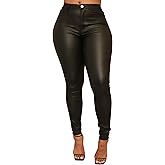 Zebaexf Faux Leather Leggings for Women, Black High Waisted Stretch Leather Pants