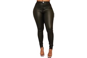 Zebaexf Faux Leather Leggings for Women, Black High Waisted Stretch Leather Pants