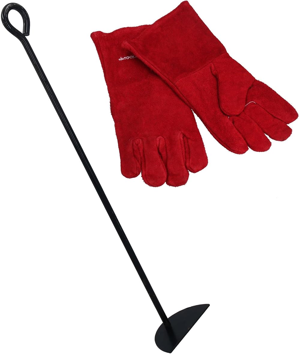 AB Tools D Ash Rake Scraper with Heat Resistant Gloves for Wood Burner Coal BBQ