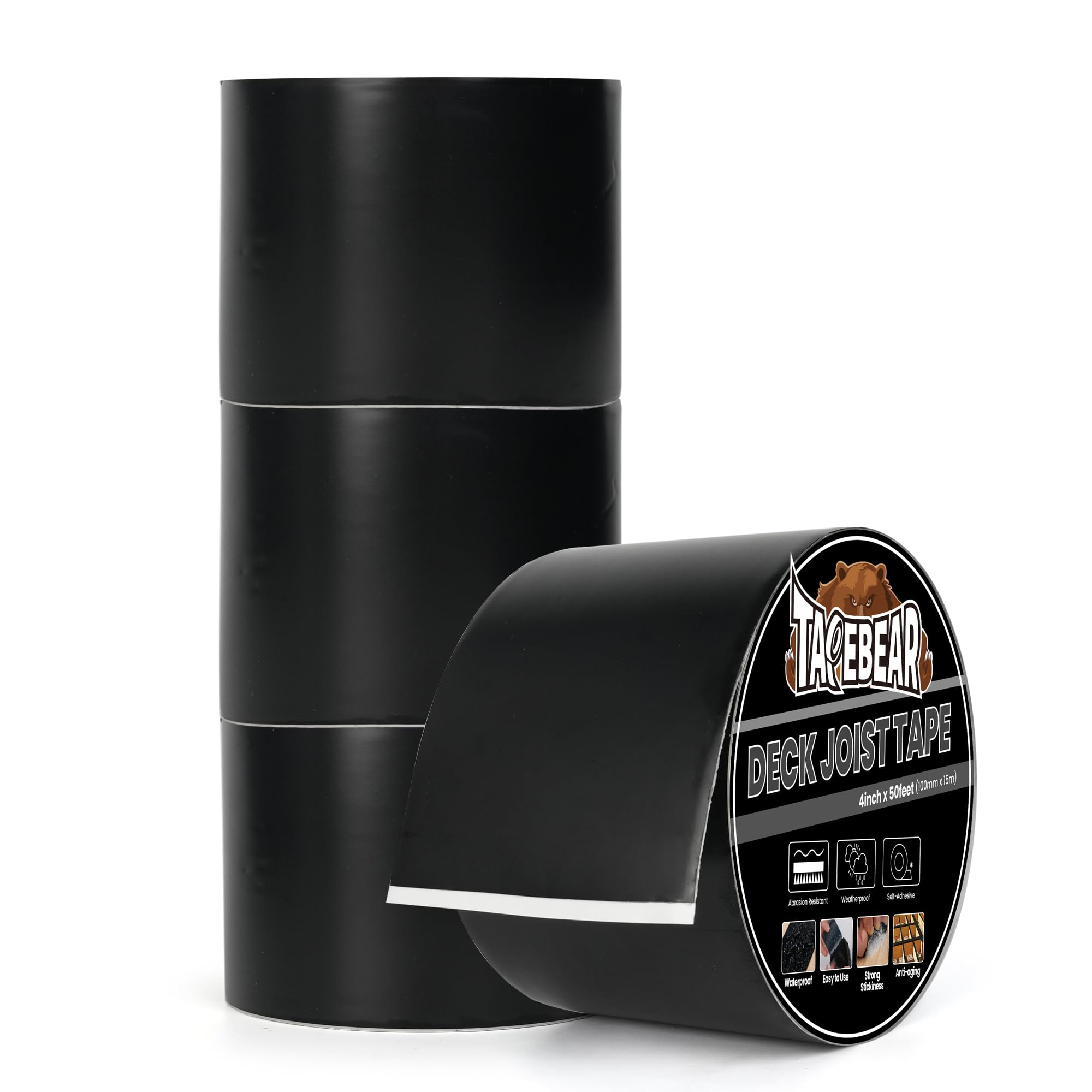 TAPEBEAR Joist Tape 100mm x 15m, Deck Joist Sealant Flashing Tape for Waterproofing Wood Decks, Beams, Roofs - 4 Rolls