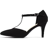 Soda Bahia ~ Women Pointed Toe Closed Back Counter Stiletto Mid Heel T-Strap Pump Shoe