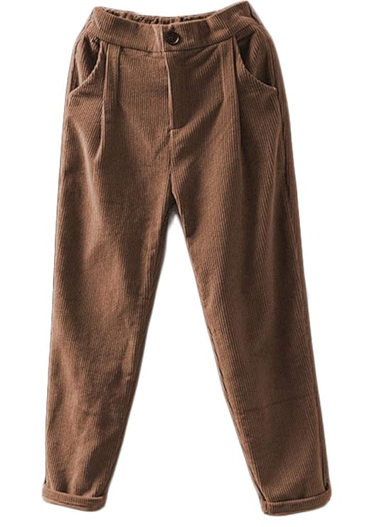 Buy Mordenmiss Women's Cotton Cropped Pants Relaxedfit Comfy Corduroy