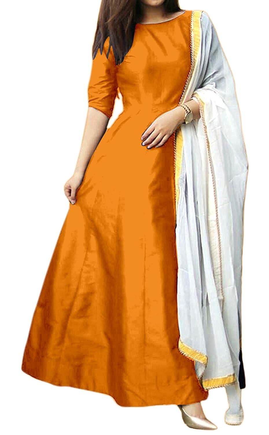 mahadev group women's silk gown(orange_free size)