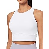 Heathyoga Longline Sports Bras for Women High Neck Tank Tops with Built in Bras Workout Tops for Women Racerback Yoga Bra