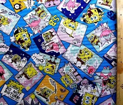 Amazon 40cm単位で販売 キャラクター 生地 スポンジボブ ブルー 柄番号１８ 手芸 生地 キャラクター 布 はぎれ ハギレ カットクロス ピロル 布 生地 通販