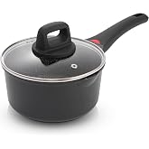 Cainfy 1.3Qt Nonstick Ceramic Sauce Pan with Glass Lid Sets, 6.2" | Cooking pot sets，Black ceramic nonstick, toxin/PFOA-free. Induction/gas compatible
