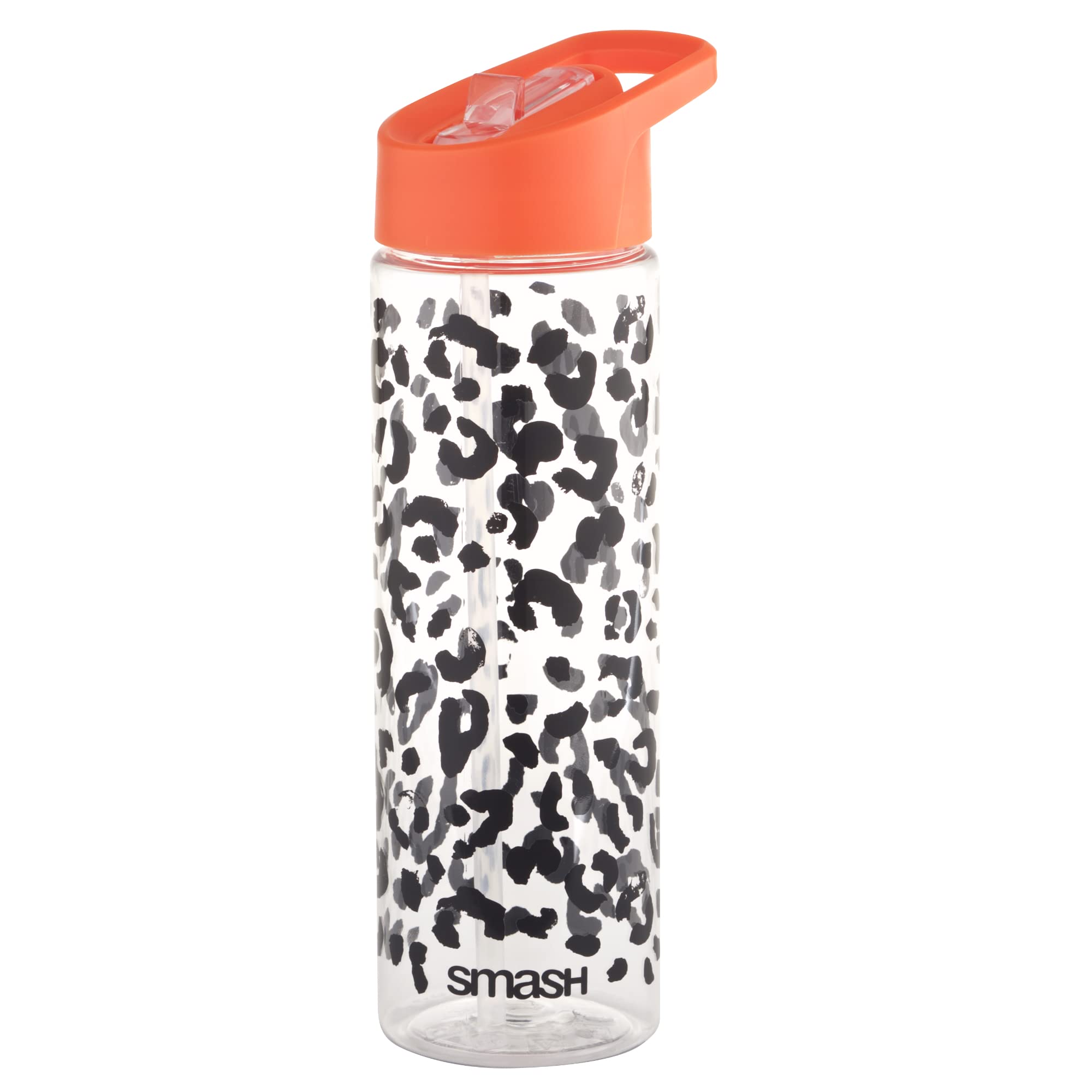 Smash Sipper Water Bottle with Straw 700m Black/Coral Leapard Print Design — image 1