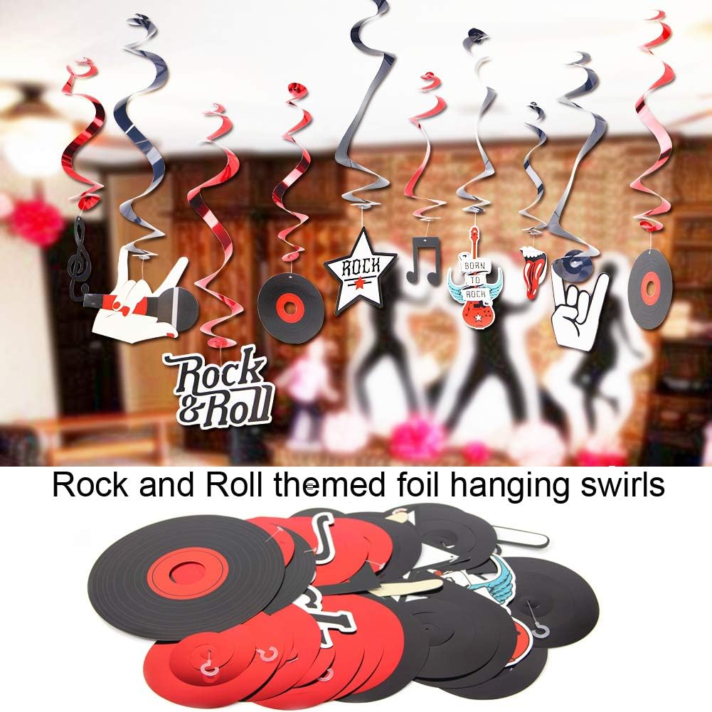 Amazon Com Rock And Roll Themed Birthday Party Decoration Rock Star Foil Swirl Happy Birthday Banner Tassel Paper Garlands Tissue Pom Poms Decor 40pcs Easy Joy Health Personal Care
