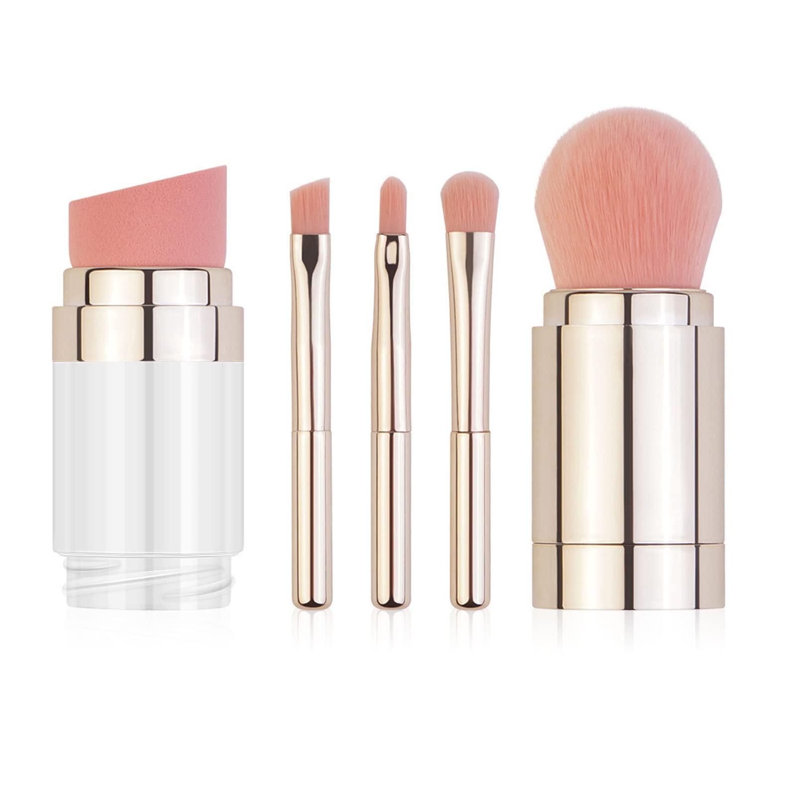 Foundation Brush, Lip Eyebrow Electroplated Portable Soft Hair 5 in 1 Makeup Brush for Women for Office (Electroplated Gold)