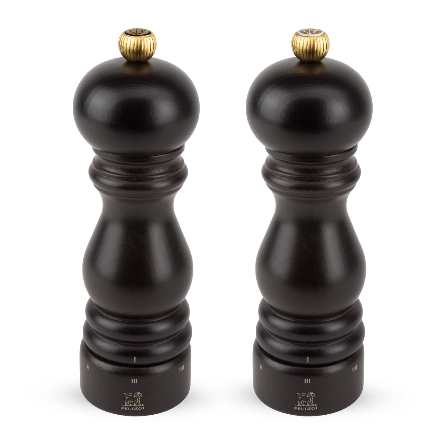 PEUGEOT - Paris u'Select Natural - 18 cm Salt And Pepper Mill Set - Black Pepper + Rock Salt Included - 6 Predefined Grind Settings - Made With PEFC Certified Wood - Made In France - Chocolate Colour