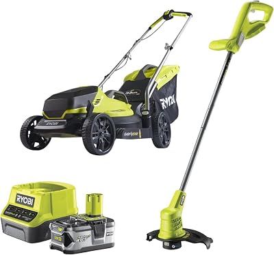 RYOBI 18V ONE+ Cordless Lawn Mower and Grass Trimmer Twin Kit 4.0Ah Battery