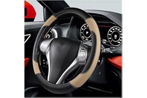 TSUGAMI Leather Car Steering Wheel Cover, Universal 15 Inch for Car Truck SUV, Non-Slip and Breathable, Sport Style Design Od
