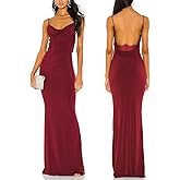 Aigeman Women Spaghetti Straps Mermaid Evening Gown Wedding Guest Dress Drape Neck Lace Backless Formal Maxi Dress 21