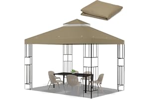 FLAGLY 10x10 FT Gazebo Replacement Top, Canopy Replacement Cover Double Tiered for Outdoor BBQ Roof Cover Grill Shelter