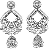 Vintage Tassel Jhumkas Indian Earrings for Women Traditional Bohemian Oxidized Earring Dangle Drop Trendy Dangling Boho Bead Bell Bollywood Jhumki Ethnic Gypsy Jewelry Gift Hypoallergenic