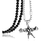 BLEUM CADE Weightlifting Workout Fitness Barbell Pendant Necklace with Agate Chain 27inchs