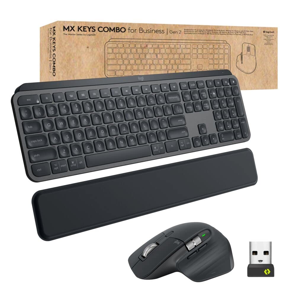 Photo 1 of Logitech MX Keys Combo for Business | Gen 2, Full Size Wireless Keyboard and Wireless Mouse, with Keyboard Palm Rest, Bluetooth, Logi Bolt, Quiet Clicks, Windows/Mac/Chrome/Linux - Graphite