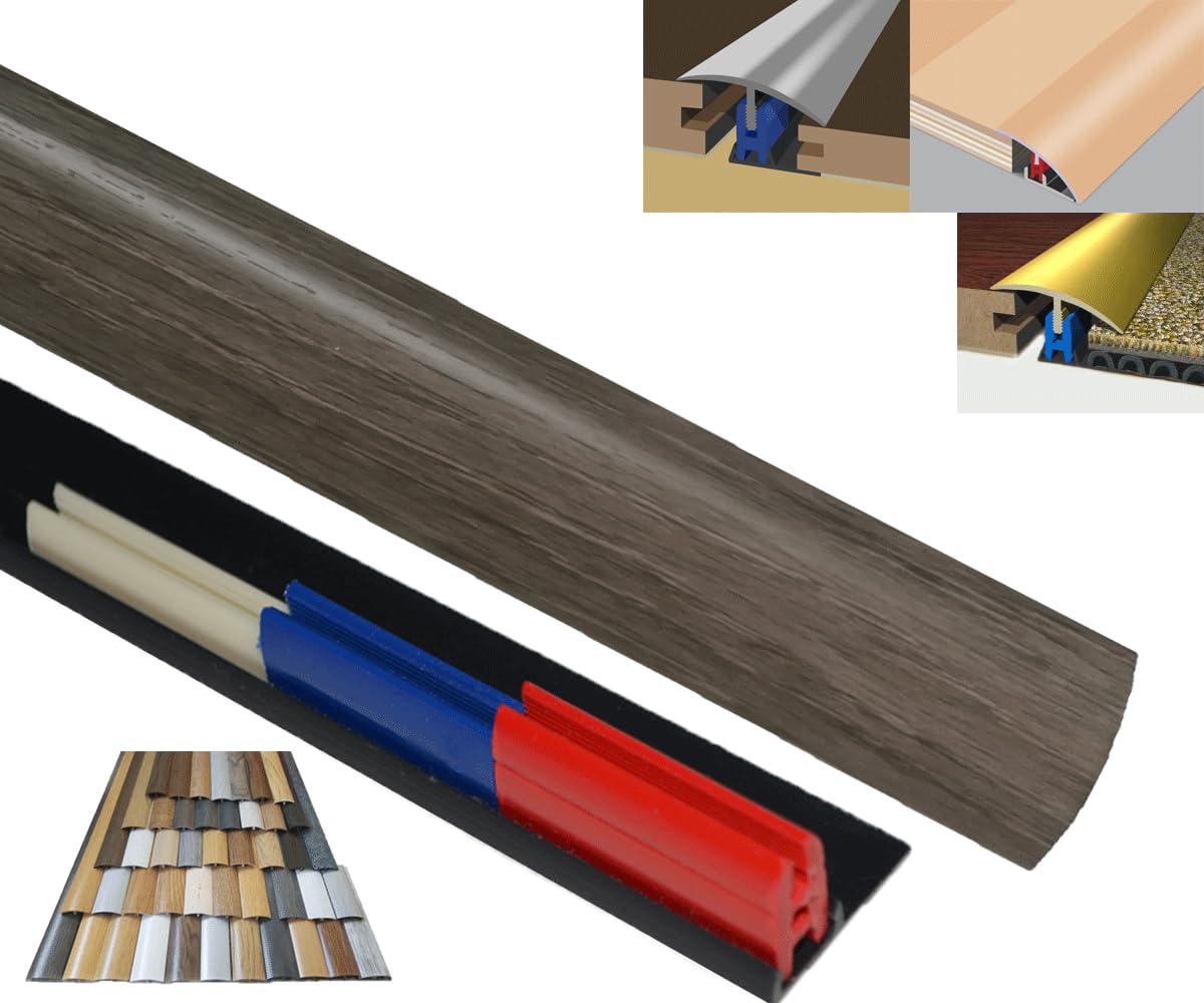 Laminated Threshold Strip Clip System 38mm x 90cm Multi-Height & Pivot Self Adhesive Easy Fit (Dark Grey)