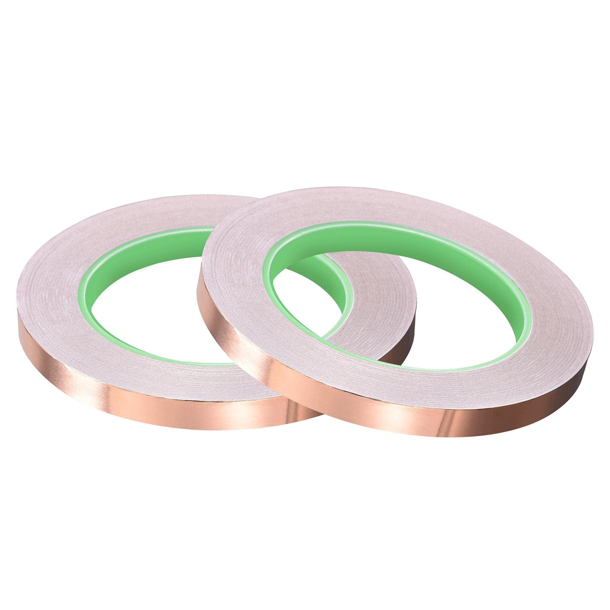 sourcing map Double-Sided Conductive Tape Copper Foil Tape Adhesive 10mm x 30m/98.4ft for Guitar, EMI Shielding Crafts, Electrical Repairs, Stained Glass 2pcs