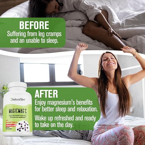 NATURALSLIM POTASSIUM MAGNESIUM SUPPLEMENT 100 CAPSULES – MAGICMAG C MAGNESIUM CITRATE SUPPLEMENTS FOR SLEEP SUPPORT, HEART HEALTH, AND MUSCLE CRAMP RELIEF | GLUTEN-FREE 1 PACK