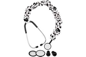 Plifal Elastic Stethoscope Cover Sleeve for Nurse Doctors Cuff Accessories - Cute Cow Print Pleated Design, Fits Most Dual-head Removable & Single-head Stethoscopes, Comes with Diaphragms and Earplugs