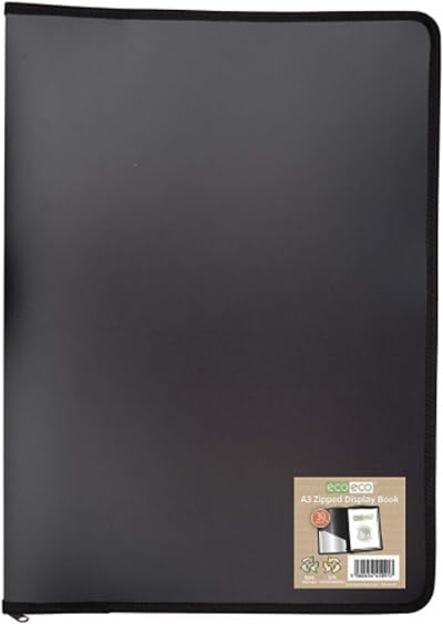 eco-eco A3 50% Recycled 30 Pocket Black Zipped Presentation Display Book