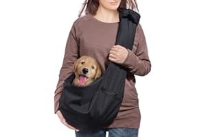 AOFOOK Dog Cat Sling Carrier Adjustable Padded Shoulder Strap with Large Zipper Pocket & Mesh Pocket for Outdoor Travel