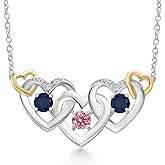 Gem Stone King 925 Silver and 10K Yellow Gold Pink Lab Grown Diamond Blue Sapphire Heart Shape Pendant Necklace For Women (1.01 Cttw, with 18 Inch Chain)