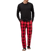 JMIERR Men's Pajamas Set 2 Piece Long Sleeve T-Shirt Loungewear Long Plaid Pants with Pocket