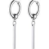 FOCALOOK Long Vertical Bar Dangle Earrings for Women Hypoallergenic 14K Gold Plated/Black/Silver Circle Hoop Bar Drop Earrings (With Gift Box)