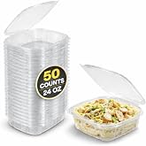 Smygoods Deli Containers with Hinged Lids, PET Plastic, Clear, 24oz, 50 Count, Clamshell, Rectangular, Food Storage