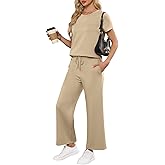 ANRABESS Women 2 Piece Lounge Sets Summer Travel Sweat Outfits Short Sleeve Wide Leg Casual Matching Tracksuits Clothes
