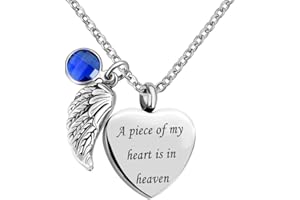 CASA DE NOVIA JEWELRY Casa De Novia Angel Wing Charm 12 Colors Crystal Heart Cremation Urn Necklace for Ashes Keepsake Memorial Jewelry