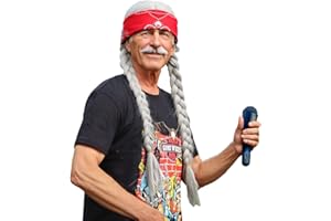 FantaLook Long Silvery Grey 2 Pigtail Wig with Bandana for Halloween