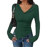 ZESICA Women's Long Sleeve Cowl Neck Shirts Slim Fit Going Out Y2k Tops Blouses 2026 Spring Outfits Fashion Clothes