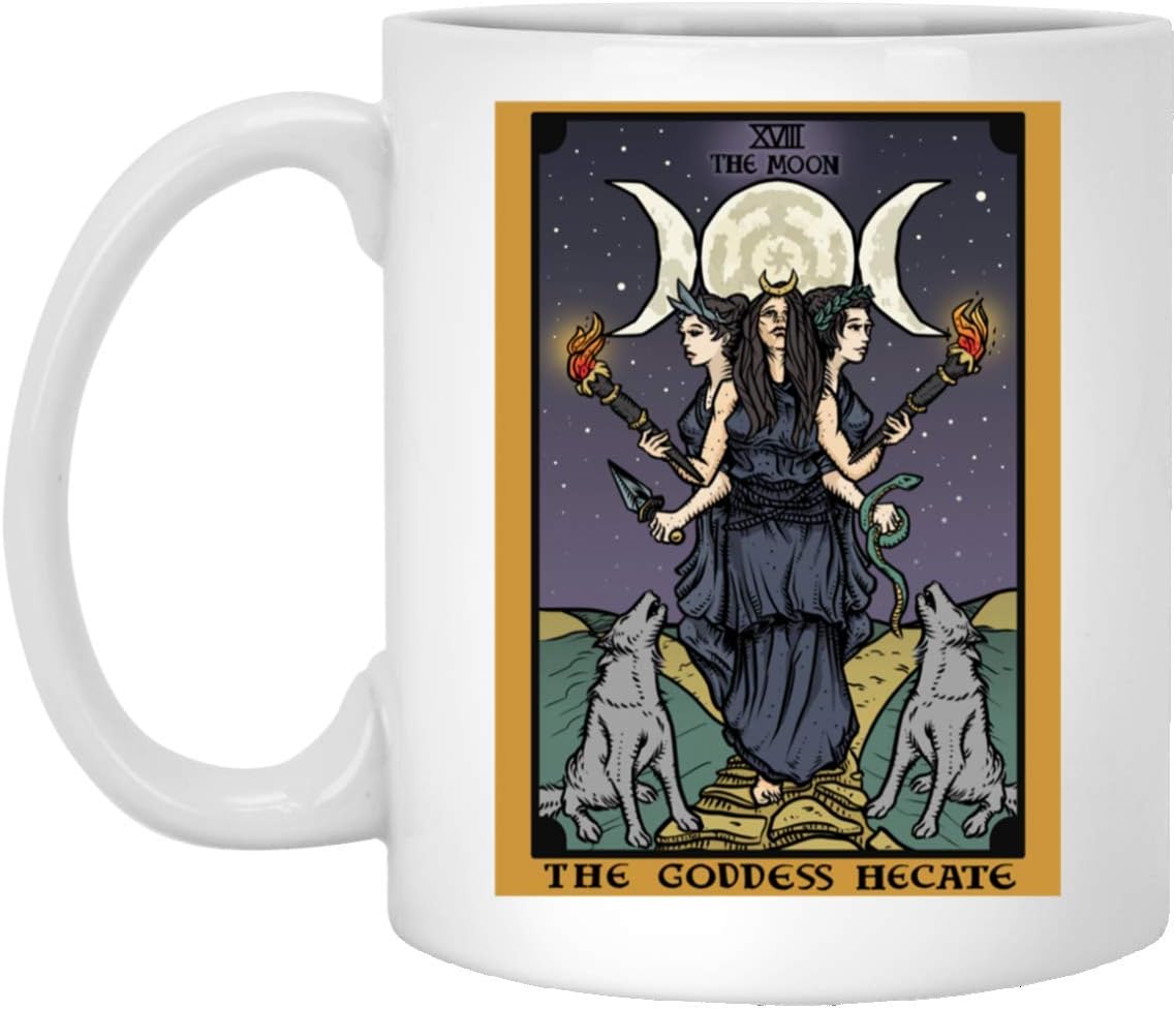 Halloween Coffee Mug - Hecate Triple Moon Goddess Witch Hekate Wheel Tarot Card Coffee Mug - Halloween Gifts 15oz