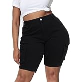 Gocolloa Womens Plus Size Jean Shorts Stretchy Cargo Bermuda Shorts High Waisted Y2k Denim Shorts