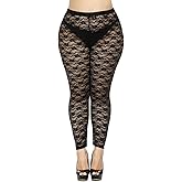 CURRMIEGO Women's Plus Size Stretchy Lace Pattern Capris Leggings Tights