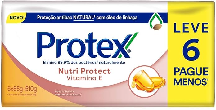 Sabonete em Barra Protex Nutri Protect Vitamina E 85g Promo 6un id, Protex, pacote de 6 