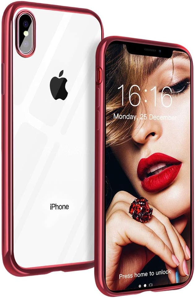 JASBON Case for iPhone XS Max,Transparent Electroplated Ultra Thin Soft TPU Bumper Cover for iPhone XS Max-Red