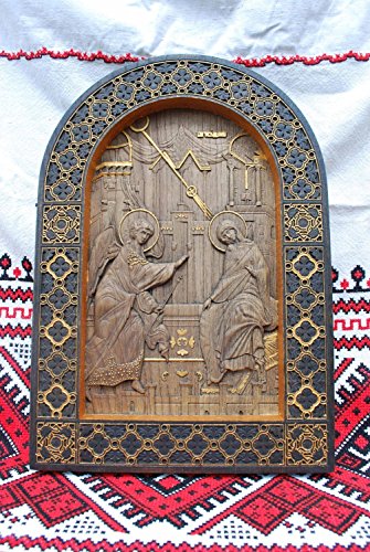 Annunciation Dark Icon Wood carvings housewarming gift Wood Carved religious birthday gift FREE ENGRAVING FREE SHIPPING