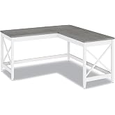 Workspace by Alera L-Shaped Farmhouse Desk, 58.27" x 58.27" x 29.53", Gray/White