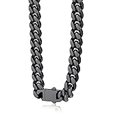 Bestyle Thick Stainless Steel Mens Cuban Link Chain, Black/Gold Chain for Men, No Tarnish & Durable Men Chain Necklace, 5/7/9/12mm Wide, 18"-30" Long, Gift Package