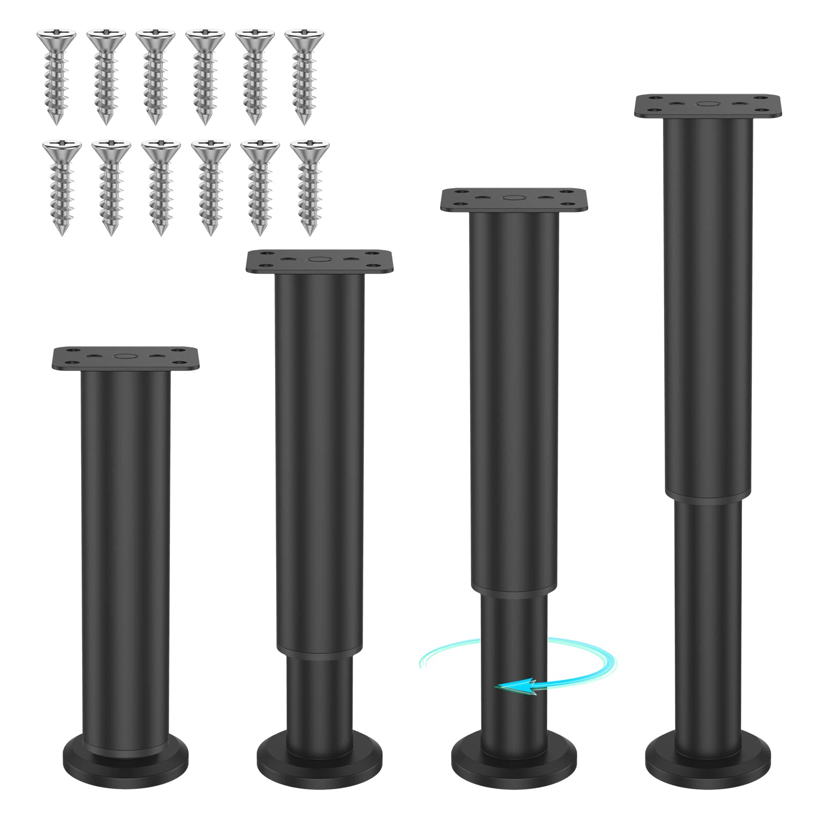 Jetcloud 4PCS Metal Adjustable Furniture Legs furniture support legs Table Leg 7.08-13inch Metal Furniture Support Feet Furniture Legs for Bed/Sofa/coffee/Cabinet/Couch/Dresser/Table(Black)
