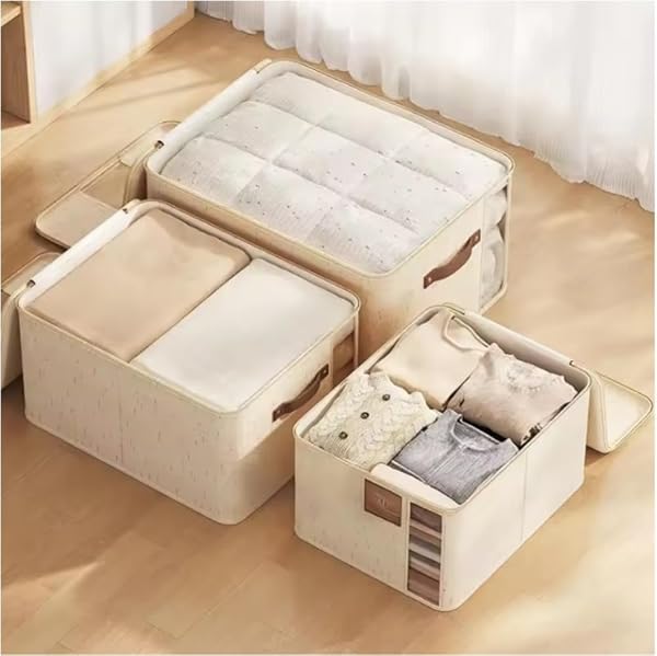 NEXBRILANT 3PCS STORAGE BINS, FOLDABLE STORAGE BASKETS LID CLEAR WINDOW FOR ORGANIZING TOYS, BOOKS, SHELVES, CLOSET, LARGE STORAGE BOX WITH ROPE HANDLES, STURDY ORGANIZER BINS (EXTRA LARGE)