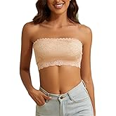 Strapless Bandeau Bra for Women Lace Floral Bralettes Stretchy Chest Wrap Non Padded Tube Top Seamless Bras for Women