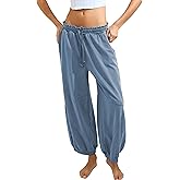 Tanming Womens Baggy Sweatpants Barrel Leg Trousers Elastic Waisted Drawstring Lounge Joggers Pants (Bluegrey-XL)